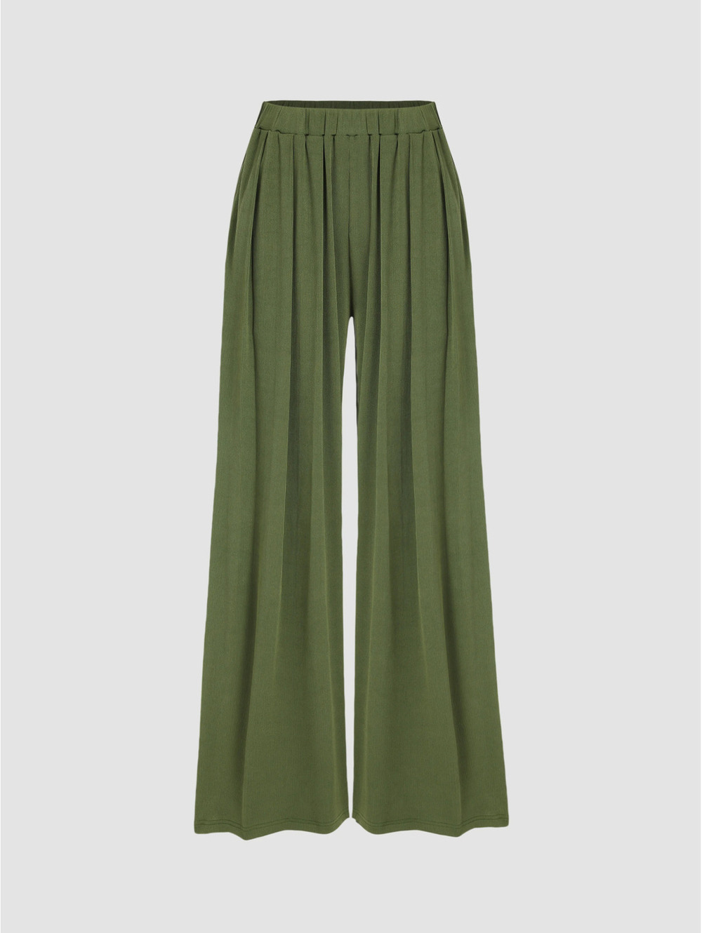 Cider Ribbed Wide Leg Pants Olive Green High Rise Elastic Waist Pants Plus 1XL
